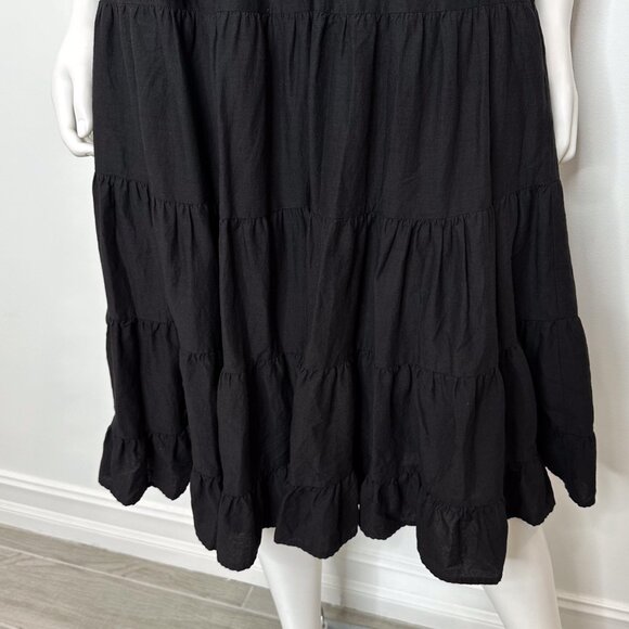 Paige Samosa Ribbed Knit Mixed Media Tiered A-Line Midi Dress in Black Size S - Picture 9 of 15